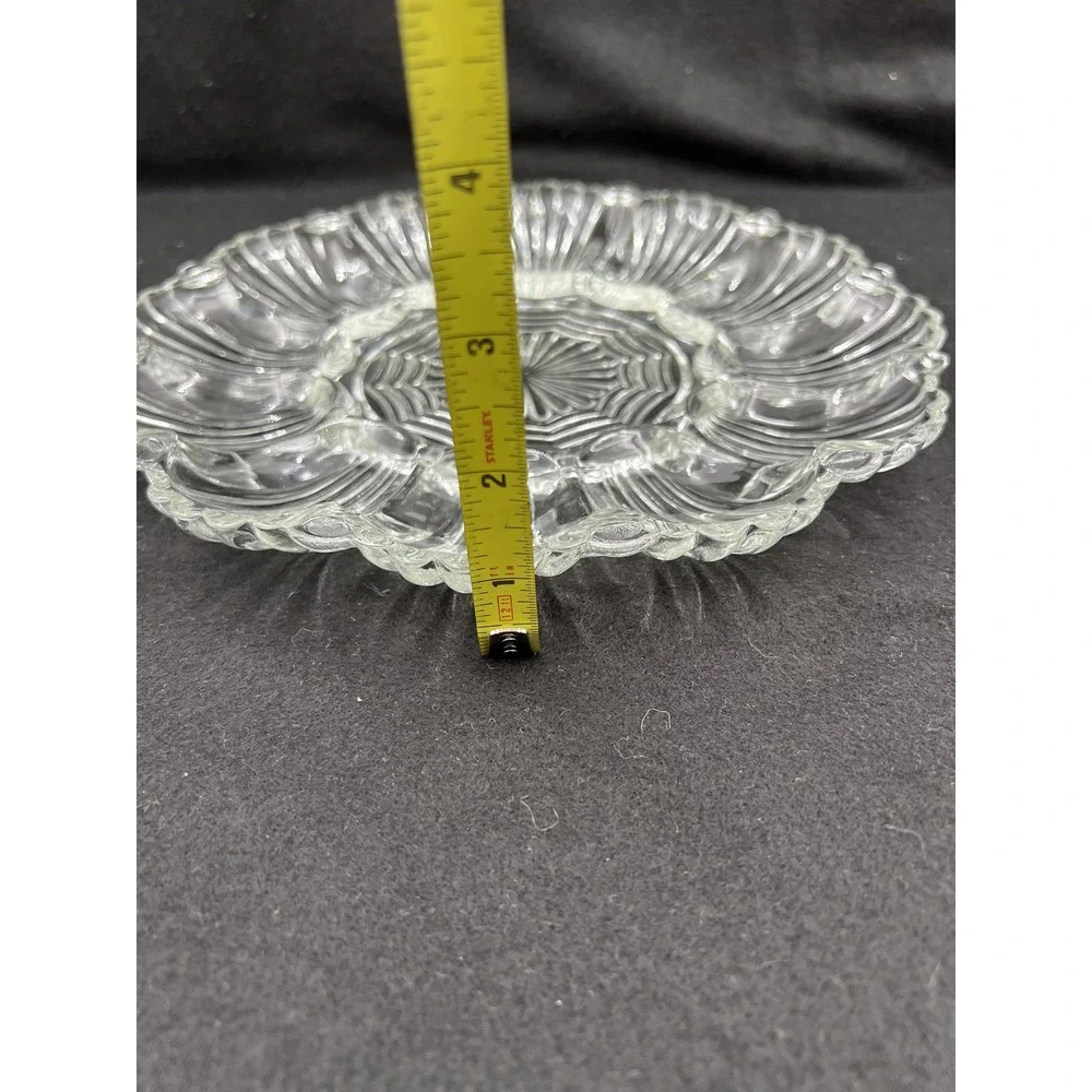 Vintage Clear Pressed Glass Deviled Egg Platter Scalloped Serving Tray 12 Slot